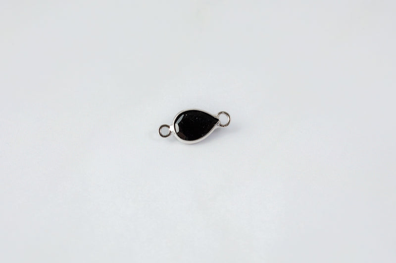 Load image into Gallery viewer, 6x4mm Pear Black Spinel Connector - 14K Solid Gold (White)
