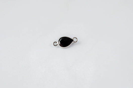 6x4mm Pear Black Spinel Connector - 14K Solid Gold (White)