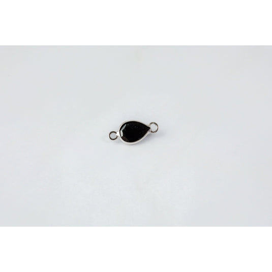 Pear Black Spinel Gemstone Charm- 14K Gold (White)