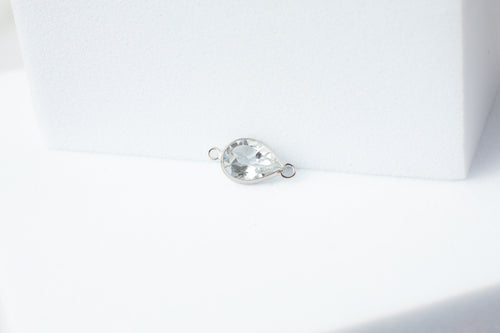 5x7mm Pear White Gemstone Connector - 14K Solid Gold (White)
