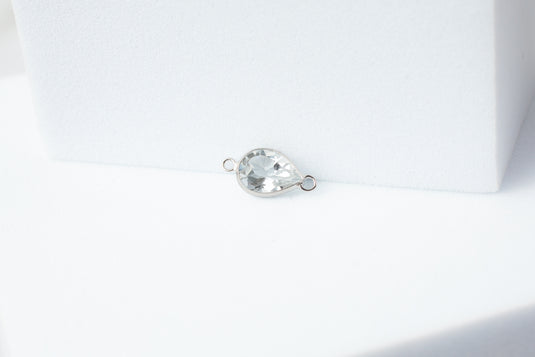 5x7mm Pear White Gemstone Connector - 14K Solid Gold (White)