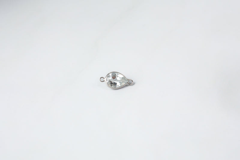 Load image into Gallery viewer, Pear Shaped White Topaz 5x7mm 14K Gold Bezel Set 2 Ring Gemstone Connector
