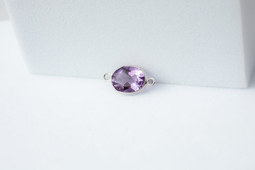 6x8mm Oval Amethyst Gemstone Connector - 14K Solid Gold (White)