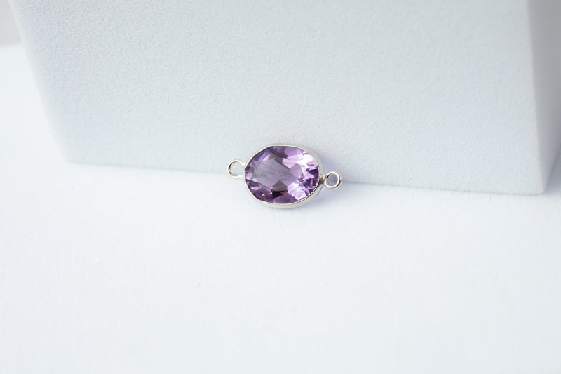 Load image into Gallery viewer, 6x8mm Oval Amethyst Gemstone Connector - 14K Solid Gold (White)

