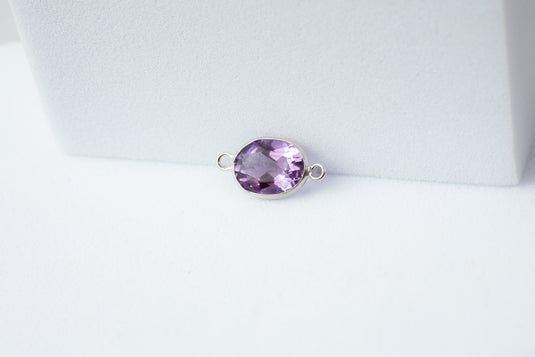 6x8mm Oval Amethyst Gemstone Connector - 14K Solid Gold (White)