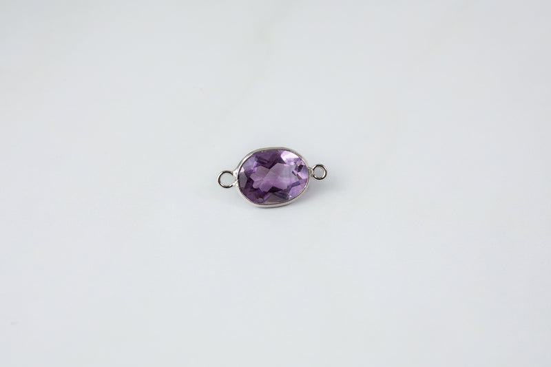 Load image into Gallery viewer, 6x8mm Oval Amethyst Gemstone Connector - 14K Solid Gold (White)
