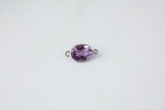 6x8mm Oval Amethyst Gemstone Connector - 14K Solid Gold (White)