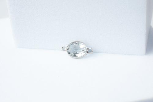 6x8mm Oval White Gemstone Connector - 14K Solid Gold (White)