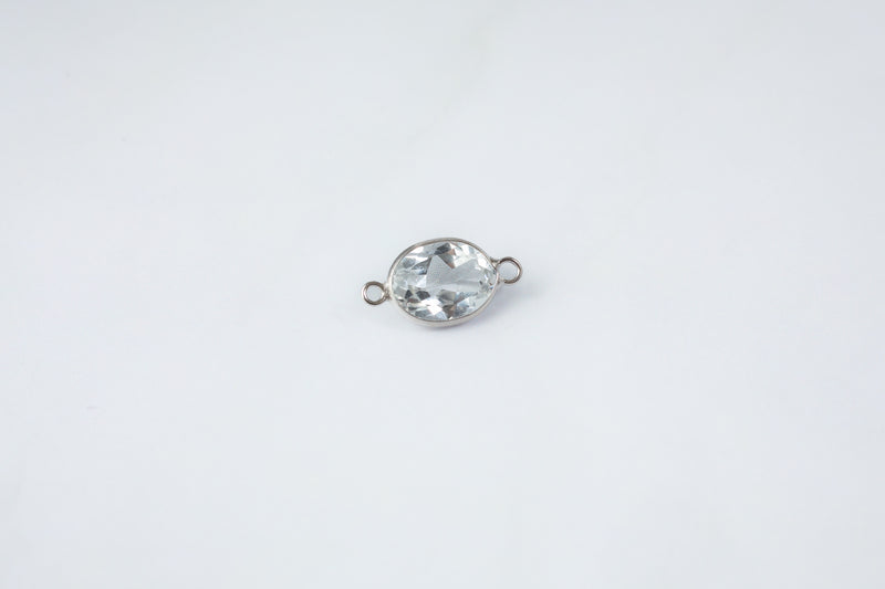 Load image into Gallery viewer, 6x8mm Oval White Gemstone Connector - 14K Solid Gold (White)
