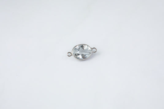 6x8mm Oval White Gemstone Connector - 14K Solid Gold (White)