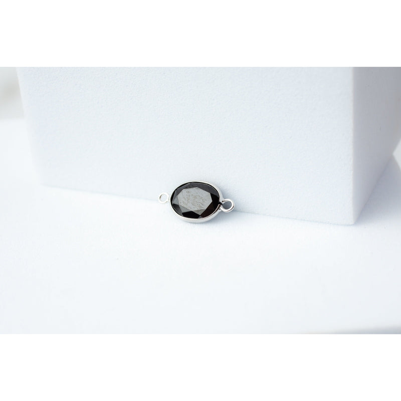 Load image into Gallery viewer, Oval Black Spinel 6x8mm 14K Gold Bezel Set 2 Ring Gemstone Connector
