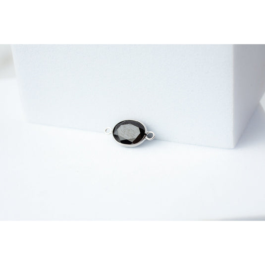 Oval Black Spinel 6x8mm 14K Gold Bezel Set 2 Ring Gemstone Connector