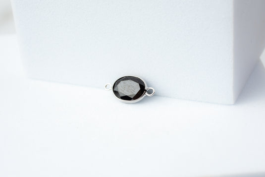 6x8mm Oval Black Gemstone Connector - 14K Solid Gold (White)