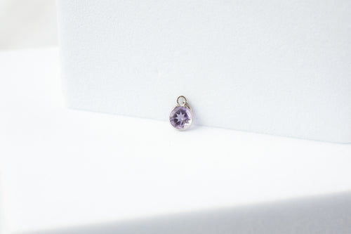 4mm Circle Amethyst Gemstone Charm - 14K Solid Gold (White)