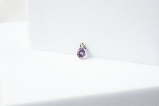 4mm Circle Amethyst Gemstone Charm - 14K Solid Gold (White)