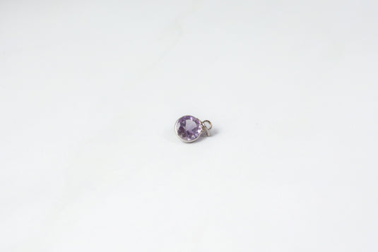 4mm Circle Amethyst Gemstone Charm - 14K Solid Gold (White)