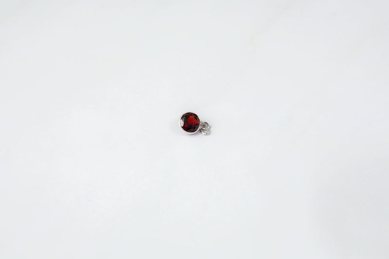 Load image into Gallery viewer, Round Garnet Bezel Set Gemstone Charm - 14K White Gold
