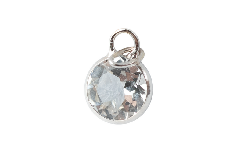 Load image into Gallery viewer, 4mm Circle White Topaz Gemstone Charm - 14K Solid Gold (White)
