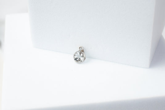 5mm Circle White Topaz Gemstone Charm - 14K Solid Gold (White)