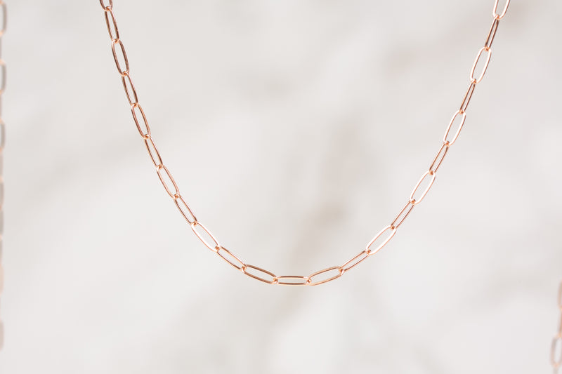 Load image into Gallery viewer, Rose Gold  Rose Color  Rose  rectangular chain  rectangle  Paperclip link  paperclip  Oval Chain  oval  Gold Filled
