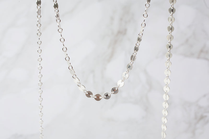 Load image into Gallery viewer, texture  Sterling Silver  Silver  Round  disc  circle  cable chain  cable

