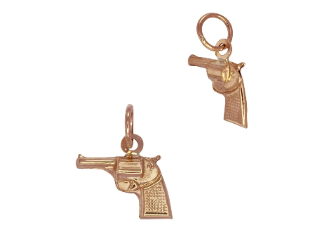 Dije de revólver de pistola - Oro macizo de 14 quilates (amarillo) 