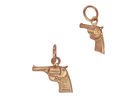 Handgun Revolver Charm - 14K Solid Gold (Yellow)