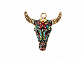 Colorful Floral Longhorn Charm - Gold-Plated
