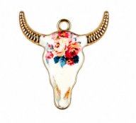 Vintage Floral Longhorn Charm- Gold-Plated