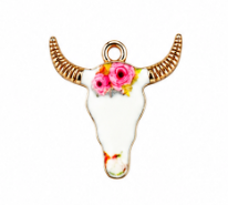 Pink Rose Longhorn Charm - Gold-Plated