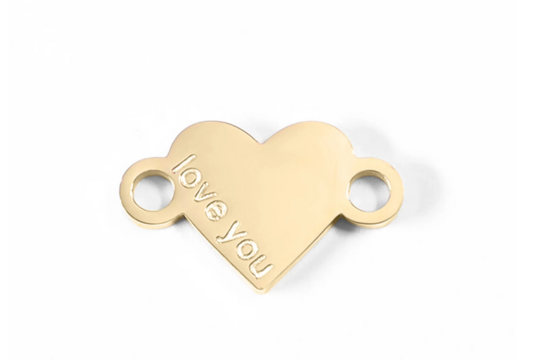 Load image into Gallery viewer, "Love You" Heart Charm Connector- 18K Gold PVD
