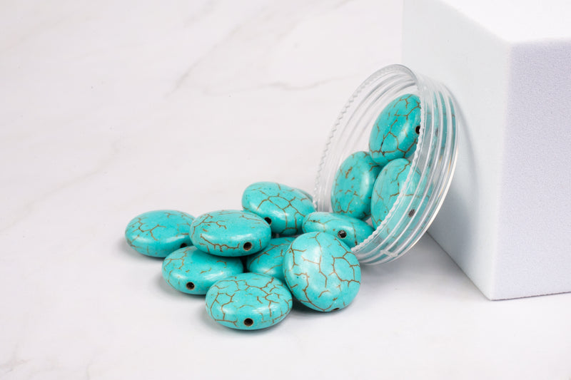 Load image into Gallery viewer, Coin Light Blue/Line Magnesite Bead
