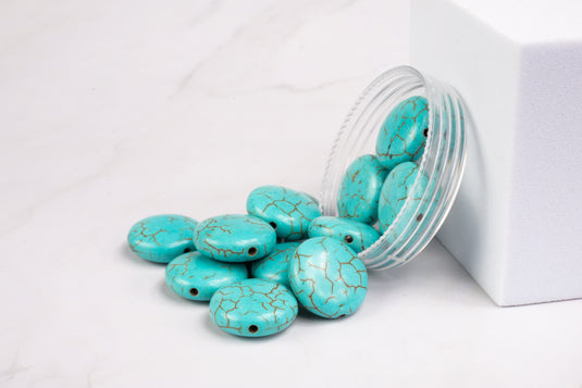 Coin Light Blue/Line Magnesite Bead