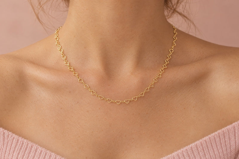 Load and play video in Gallery viewer, Love You More 14K gold filled heart link chain worn as a permanent necklace, video
