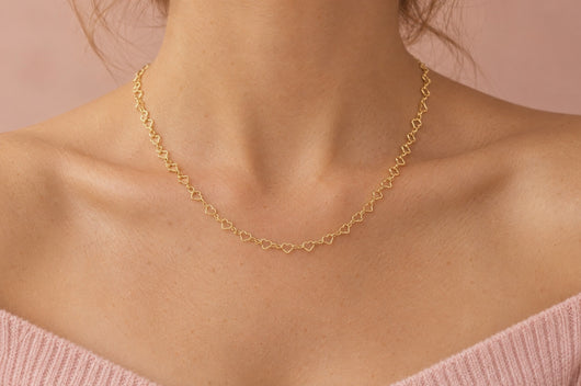Love You More 14K gold filled heart link chain worn as a permanent necklace, video