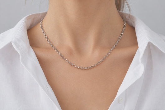Zara 3mm silver-tone stainless steel cable chain worn as a permanent necklace, video