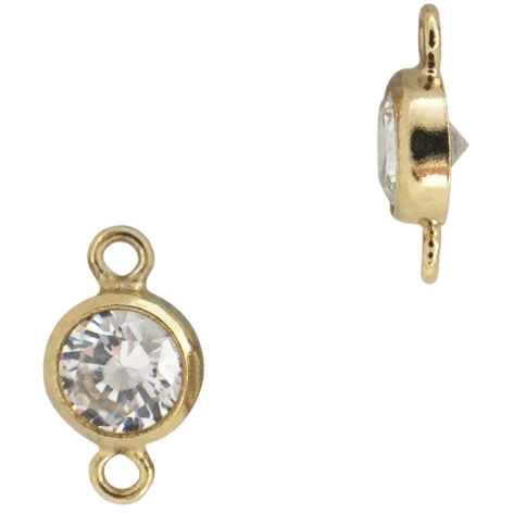 4mm Cubic Zirconia Connector - 14K Solid Gold (Yellow)