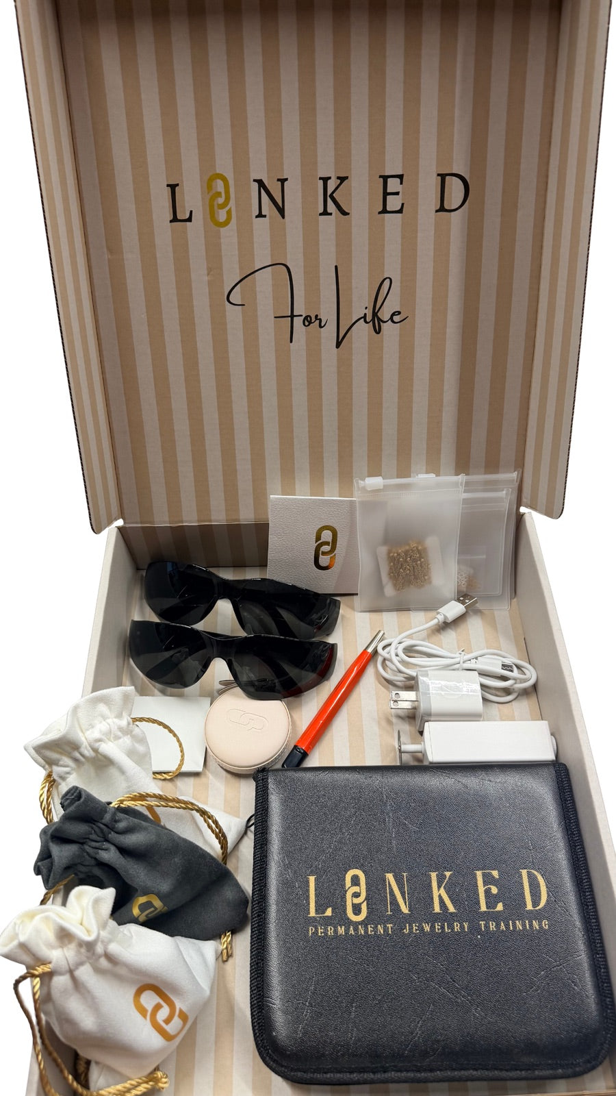 Open LINKED permanent jewelry starter kit box